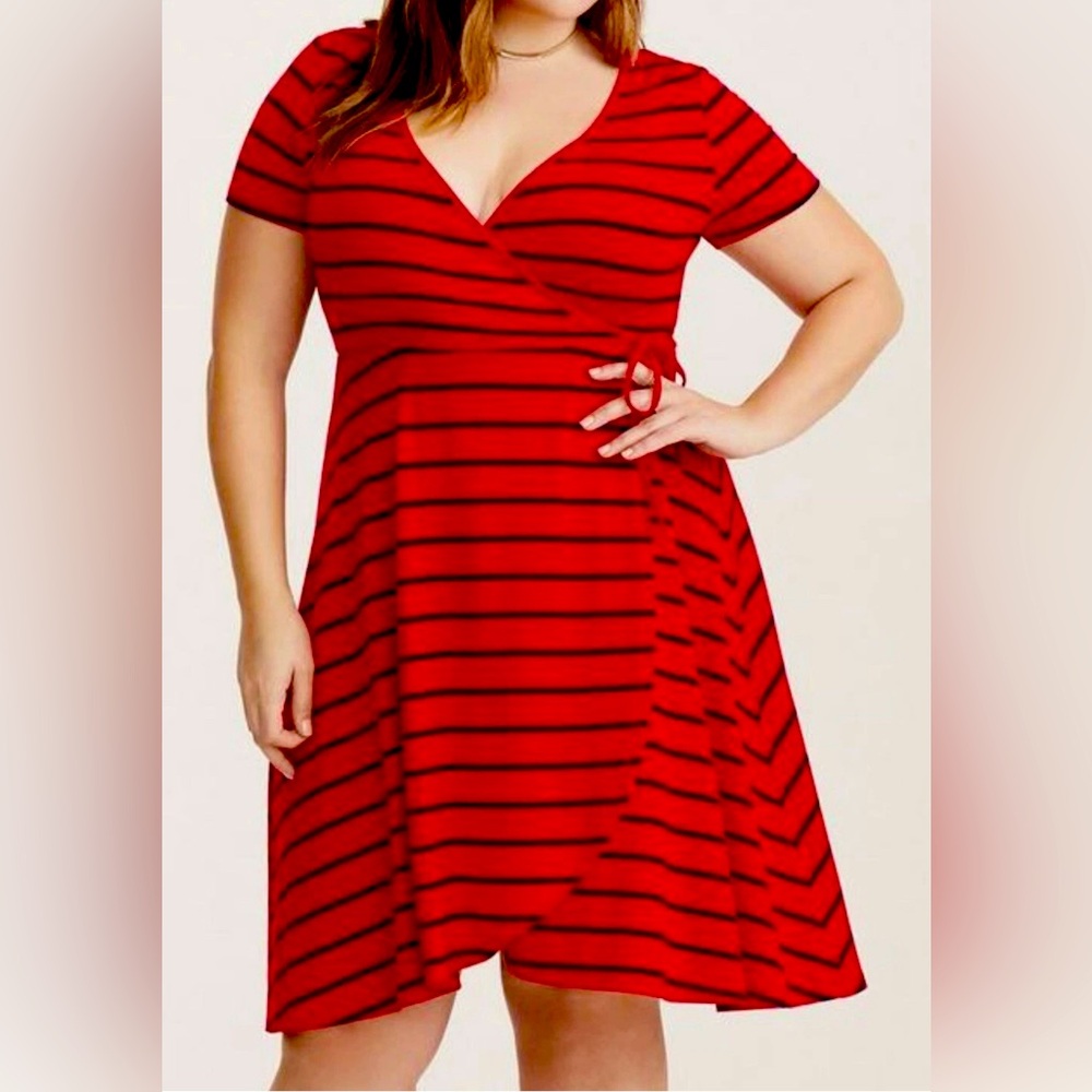 Torrid Red and Navy Faux Wrap 2X Dress